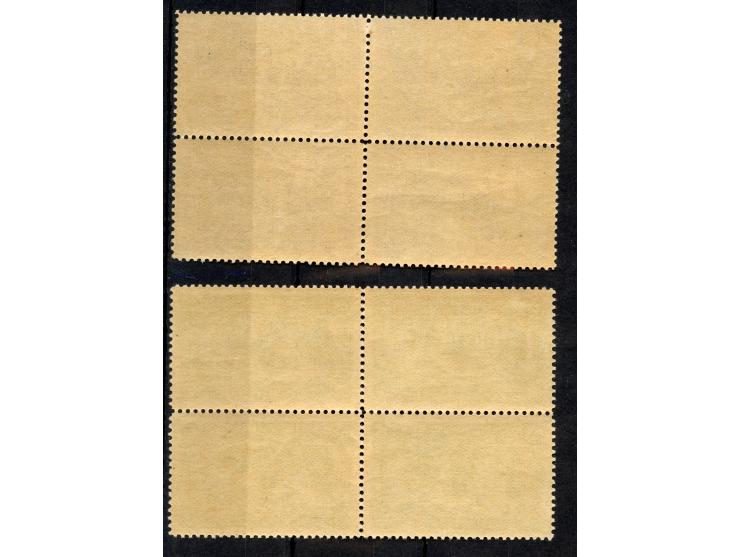 2 pa. – 200 ghr. in blocks of 4, unused with o.g.. few perfs split and strengthened by hinges, but generally very fine. A sca