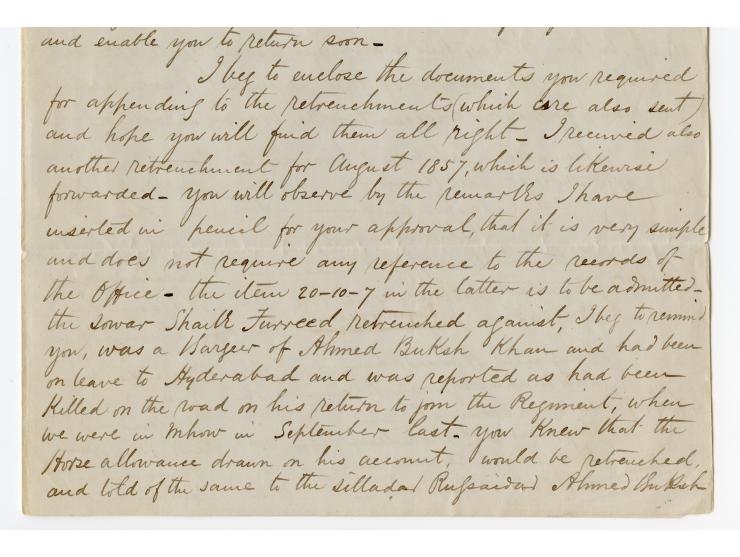 1857/58, Indian Rebellion, 4 covers (one weak in the folds) with original contens to Captain Patrick James Orr, all endorsed 