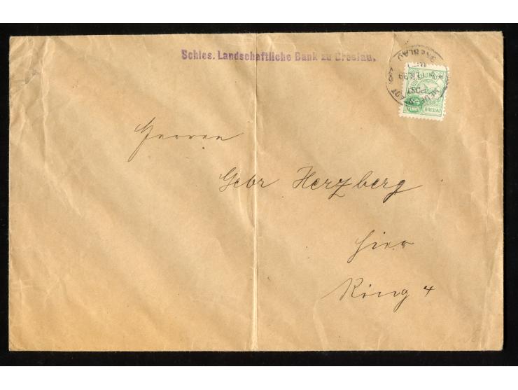 Breslau-Stadtbriefbeförderung-Neue Stadtpost: 1896, ¾ Gr. grün mit Stempel “NEUE-STADT-POST BRESLAU 3.FEB.99” auf großformati