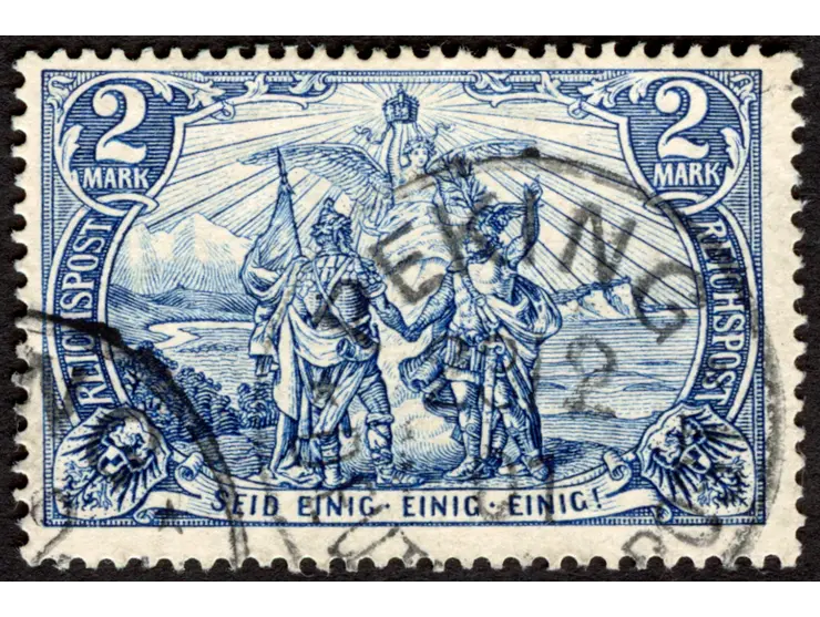 1900, Reichspost 2 M., gestempelt "PEKING DP 28/2 01, bis auf zwei verkürzte Eckzahnspitzen in tadelloser Erhaltung, sign. Bo