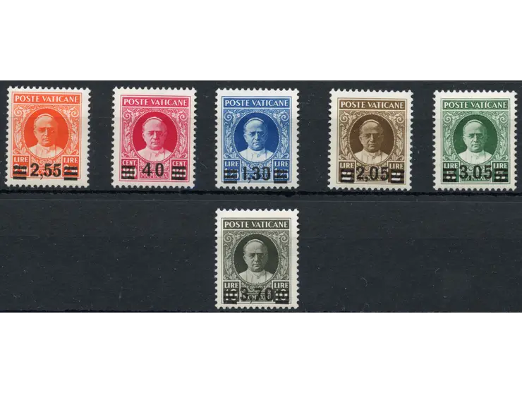 1934, Provisional issue 40 c.-3,70 l., fresh colours, complete set unused with large hinge remnants, fine, the highest value 