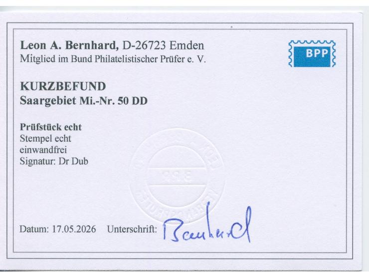1921, 20 auf 75 Pfg., mit Doppelaufdruck, sauber gestempelt auf Briefstück, tadellos, sign Dub sowie Kurzbefund Bernhard BPP 