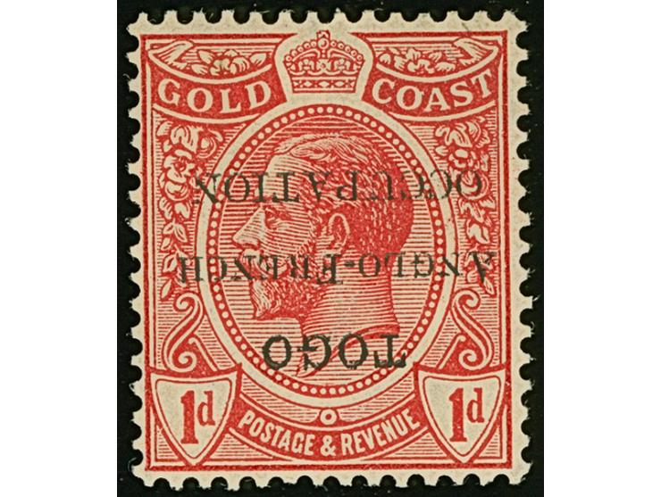 1915, Gold Coast KGV definitives 1 d. red showing variety inverted overprint ´TOGO / ANGLO-FRENCH / OCCUPATION´, unused, very