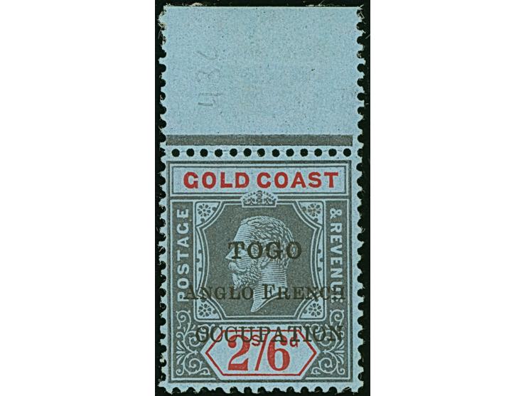 1915, Gold Coast KGV definitives 2 sh. 6 d. black and red/blue showing variety ‘no hyphen after ANGLO’ in overprint ´TOGO / A