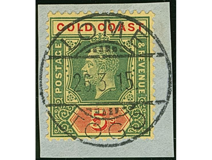 1907/13, KGV 5 s. green and red/yellow, tied to piece by LOME 26.3.15 cds., very fine (SG. £ 275+)
