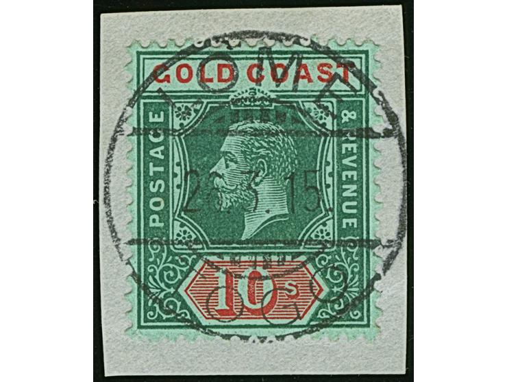 1907/13, KGV 10 s. green and red/green, tied to piece by LOME 26.3.15 cds., very fine (SG. £ 150+)