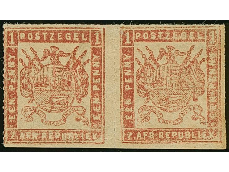 1870 , Typographed by M.J. Viljoen in Pretoria 1 d. pale rose-red, coarse impression, roulette 15½ to 16 on medium paper, unu