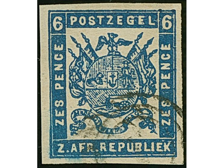 1876/77, Typographed by J.F. Celliers on behalf of the Stamp Commission, Pretoria 6 d. deep blue on coarse soft white paper, 