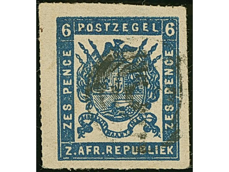 1870, Typographed by J.P. Borrius in Potchefstroom 6 d. blackish-blue on stout paper, roulette 15½-16, good to large margins,