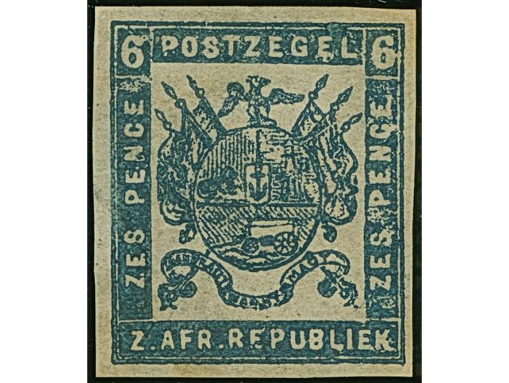 1875/77, Typographed by J.F. Celliers on behalf of The Stamp Commission. &nbsp;6d. deep blue on very thin, hard transparent (