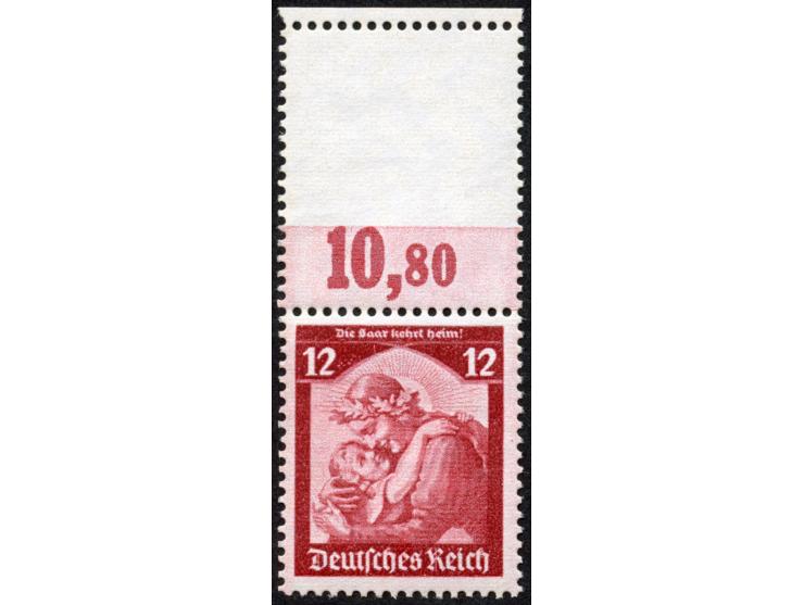 1935, Saarabstimmung 12 Pfg. mit bedrucktem Leerfeld oben, postfrisch und tadellos; im Michel bislang nicht gelistet, ProFi h