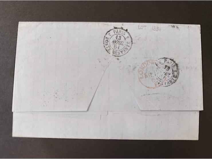 1847/59, 3 letters: 30 Nov. 1847 to Paris, rated “1/9” d., framed “LISBON” and “COLONIES/&amp;C ART.13”, Calais transit and L