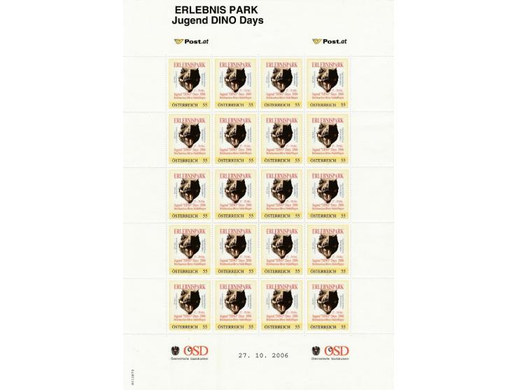 Österreich: Bogen mit personalisierter Briefmarke von 2006; Motiv: Kopf des Tyrannosaurus Rex; hergestellt aus Anlass der Jug
