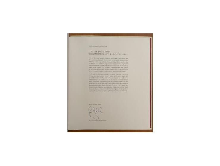 Weißes Album der Briefmarkenausgabe „Eichstätt-Brief“ 2009 – Motiv: Brief aus Eichstätt frankiert mit 6 x Bayern Einser vom 1