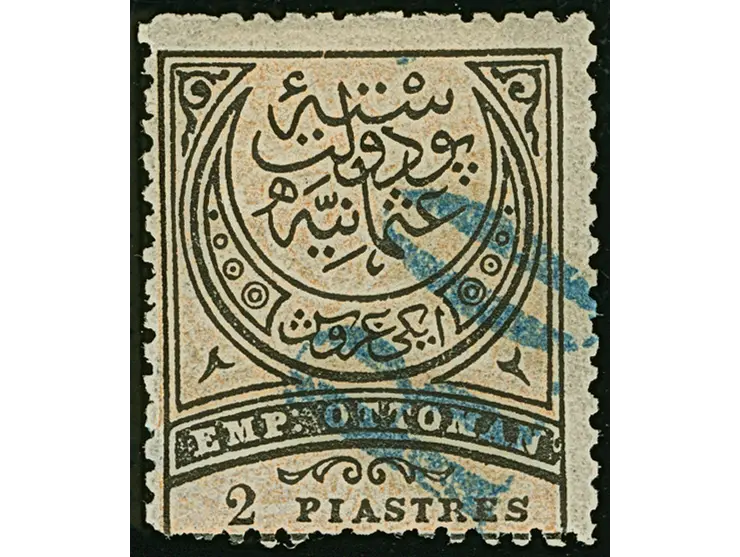 1880, 2 pia. handstamped “R.O.” in blue unused, usual rough perforation, otherwise fine, signed Jules Bernichon
