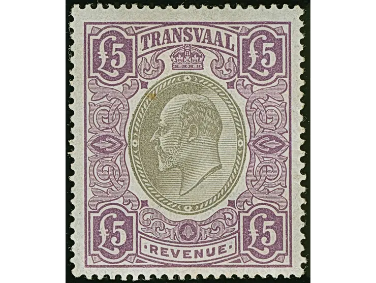 1902, King Edward VII Revenue £5 black and violet, watermarked Crown CC, unused, fine, signed.