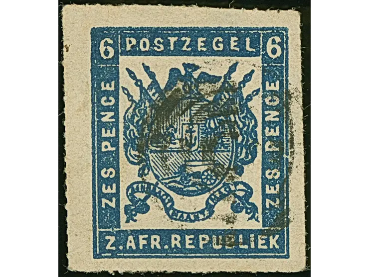 1870, Typographed by J.P. Borrius in Potchefstroom 6 d. blackish-blue on stout paper, roulette 15½-16, good to large margins,