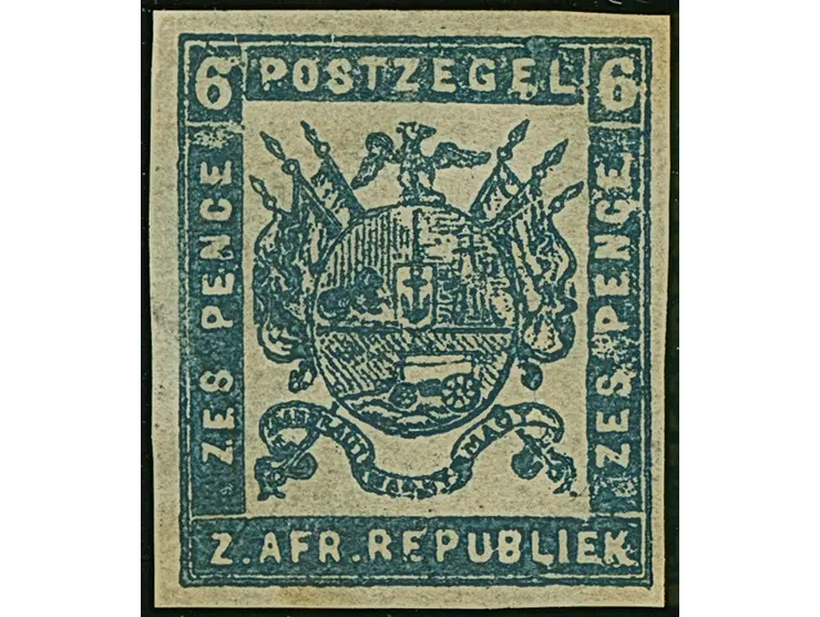 1875/77, Typographed by J.F. Celliers on behalf of The Stamp Commission. &nbsp;6d. deep blue on very thin, hard transparent (