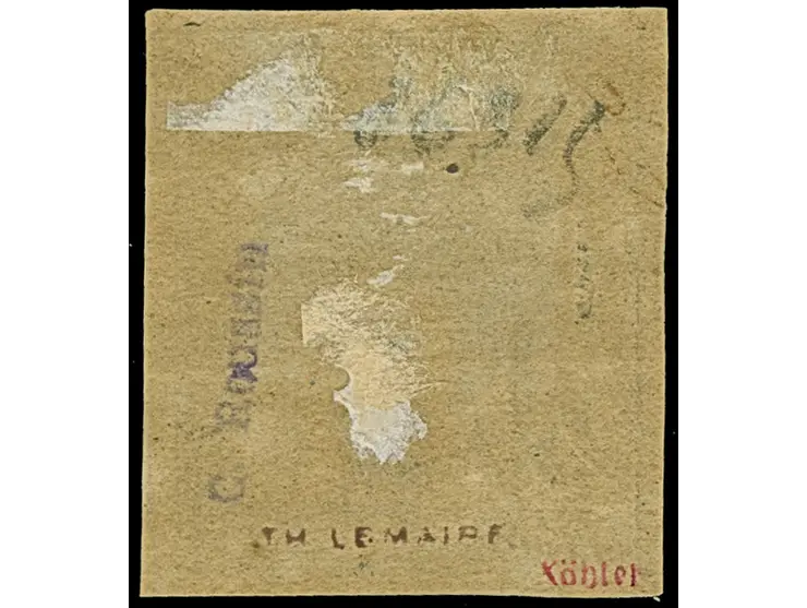 1870, Typographed by M.J. Viljoen in Pretoria 6 d. dull ultramarine, coarse impression, imperforate, light cancelled, large m