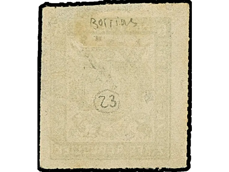 1870, Typographed by J.P. Borrius in Potchefstroom 6 d. blackish-blue on stout paper, roulette 15½-16, good to large margins,