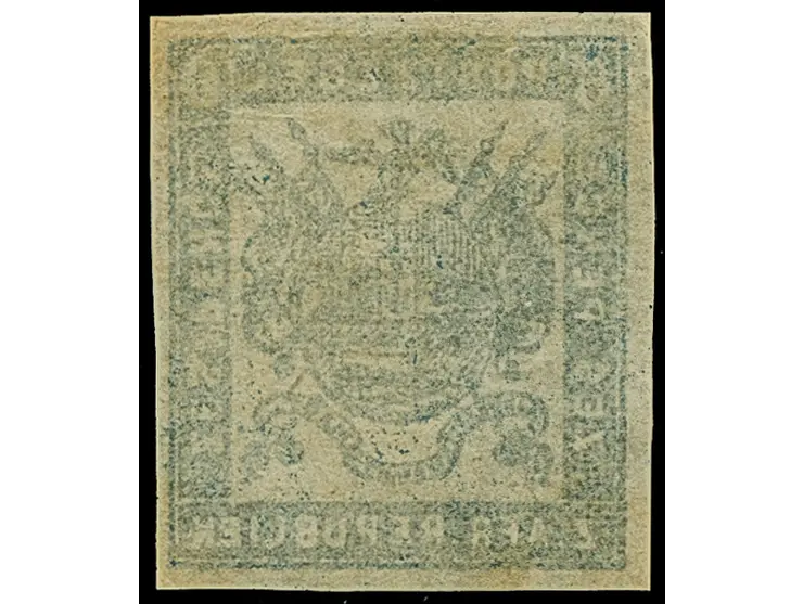 1875/77, Typographed by J.F. Celliers on behalf of The Stamp Commission. &nbsp;6d. deep blue on very thin, hard transparent (