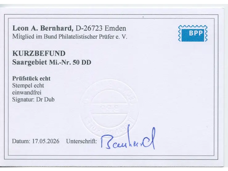1921, 20 auf 75 Pfg., mit Doppelaufdruck, sauber gestempelt auf Briefstück, tadellos, sign Dub sowie Kurzbefund Bernhard BPP 