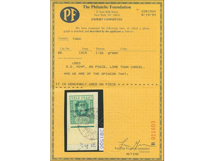 1915, Gold Coast KGV ½ d. green bottom margin, showing variety ‘missing O in OCC..’, overprint ´TOGO / ANGLO-FRENCH / OCCUPAT