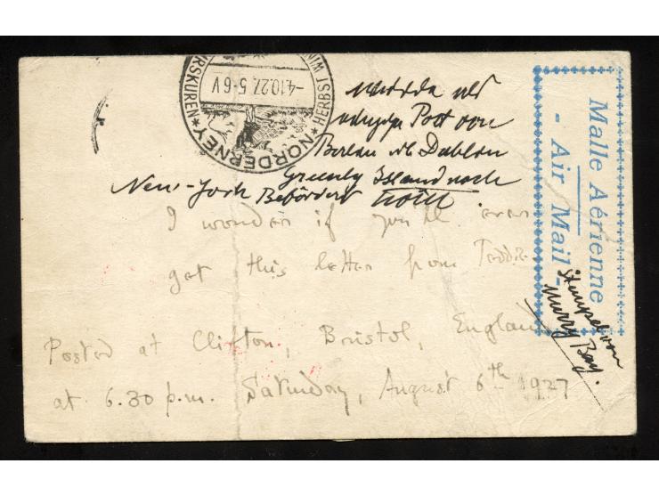 1927/28, &nbsp;kleine Sammlung “Hermann Köhl - &nbsp;Nordatlantikflug Ost-West" mit sechs Briefen und Karten vom ersten Versu