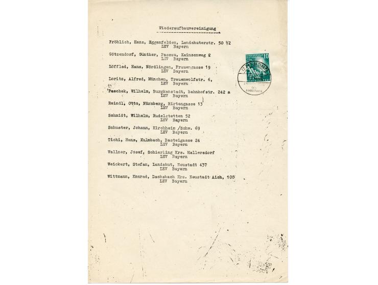 1949, Bundestag 10 und 20 Pfg. mehrfach mit Ersttag-Sonderstempel “BONN 7.9.49” auf fünf Dokumenten zur 1. Sitzung des Deutsc
