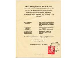 1949, Bundestag 10 und 20 Pfg. mehrfach mit Ersttag-Sonderstempel “BONN 7.9.49” auf fünf Dokumenten zur 1. Sitzung des Deutsc