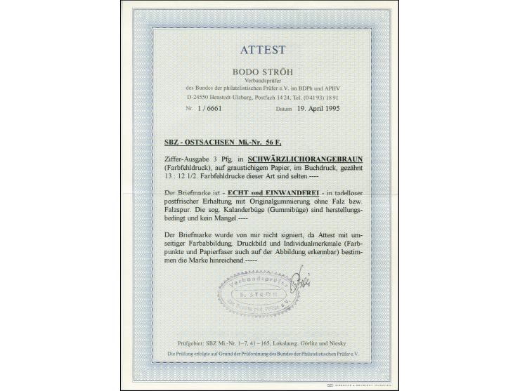 1945, Ziffern 3 Pfennig schwärzlichorangebraun, postfrisch, tadellos, Fotoattest Ströh BPP für ehemalige Mi.-Nr. 56f (1995)