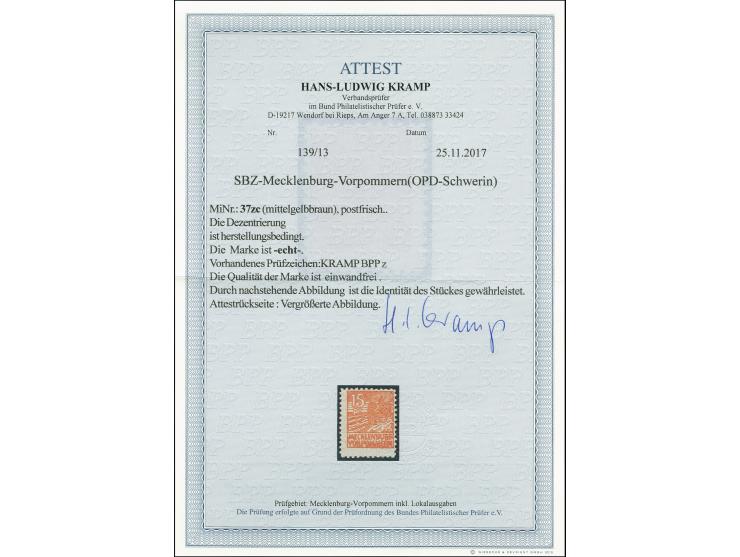 1946, Abschiedsserie 15 Pfg. mittelgelbbraun, Papier z, postfrisch, tadellos, eine seltene Marke, sign. Kramp BPP mit Fotoatt