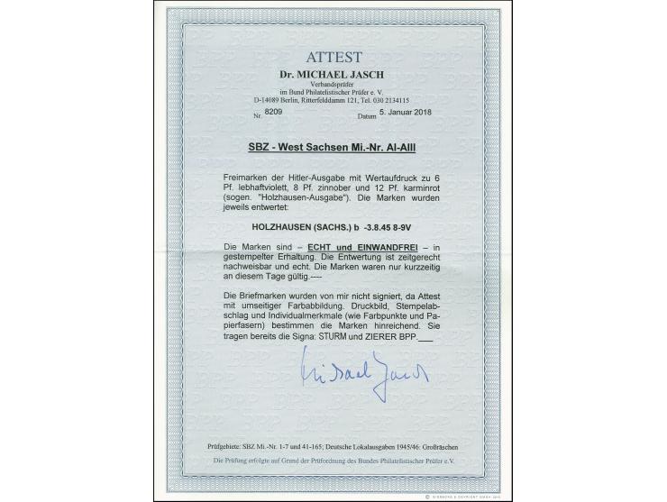 Holzhausen 6-12 Pfg. gestempelt "HOLZHAUSEN 3.8.45", tadellos, sign. Sturm und Zierer BPP, Fotoattest Jasch BPP (2018) Mi. 1.