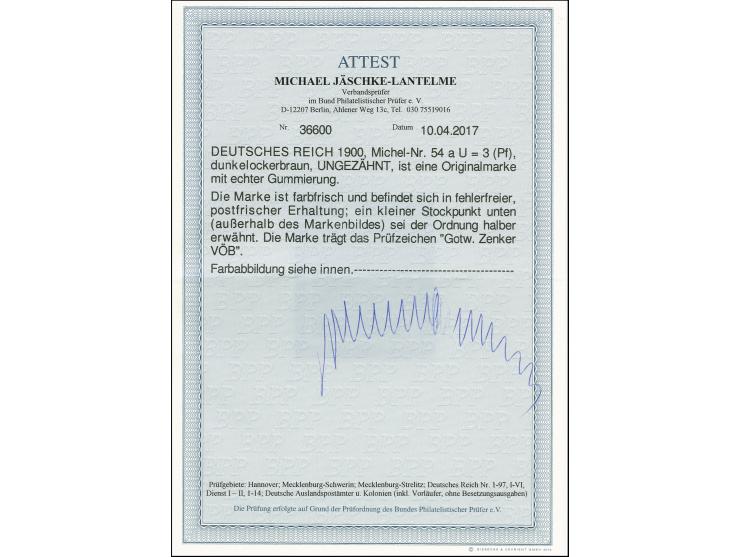 3 Pfg. dunkelockerbraun ungezähnt, farbfrisch, postfrisch, unten mit winzigem Stockpunkt außerhalb des Markenbildes, ansonste