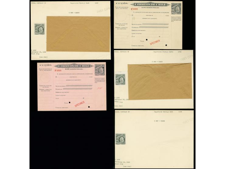PARCEL CARDS: 1909, Columbus 80 centavos, 100 centavos and 150 centavos, die proofs in black on India resp. carton paper, fix