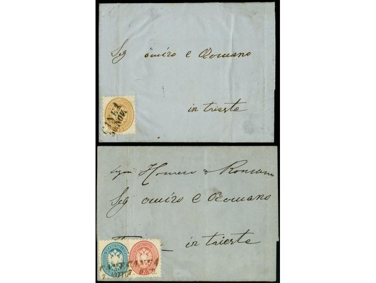 Canea 1867/68: An entire folded letter and a cover only, franked with 15sld 1864 and 5sld+10sld 1864 respectively, tied with 