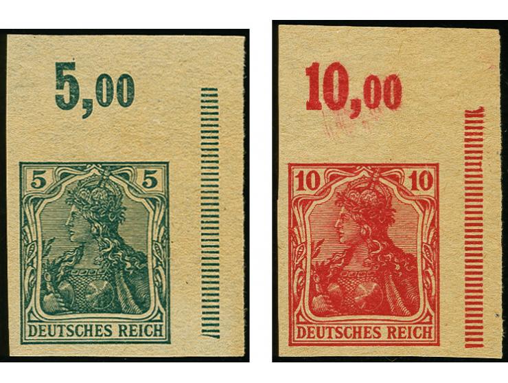 5 und 10 Pfennig je als Probedruck aus der rechten oberen Bogenecke, ungebraucht ohne Gummi, tadellos
