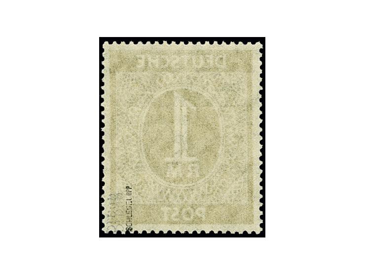 Bandaufdruck: 1 RM., mit doppeltem Aufdruck, postfrisch, rechts ein Zahn etwas verkürzt, sonst tadellos, u.a. signiert Schleg