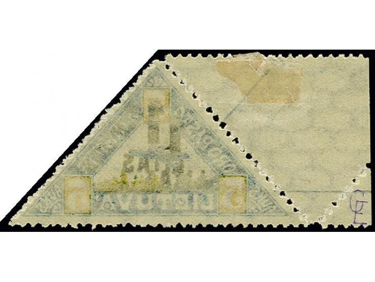 1l. on 5a. left marginal single with clear double print, unused, very fine (PSL C31a)