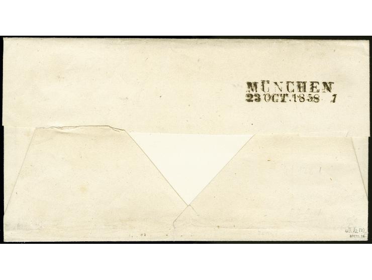 1858, 6 Kr. braun, 2 Einzelwerte, beide voll- bis breitrandig mit gMR "550" und nebengesetztem Fingerhutstempel "WAGING 22/10