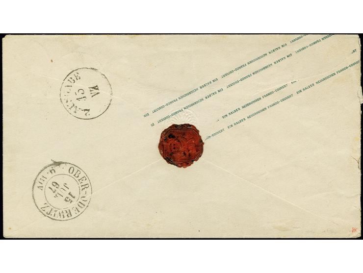 ½ Ngr. Wappen mit DKr. des späten Postortes "BAUTZEN BAHNH. 15 JUL 67" (eröffnet erst April 1866) nach Eybau, Umschlag seitli