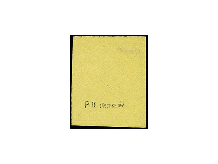 Probedruck 5 Pfg. grün auf hellrötlichgelbem Papier, ungezähnt, ungebraucht ohne Gummi, tadellos, sign. Jäschke BPP und Fotoa