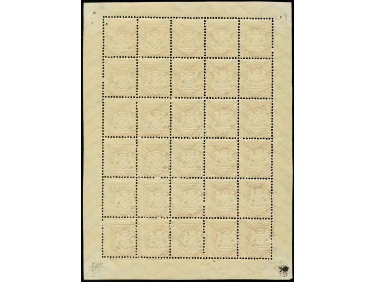 1875, Wappenausgabe mit Wz. Wellenlinien: 3 Kr. rosa im Schalterbogen von 30 Marken mit starker Verzähnung, postfrisch, im Ra