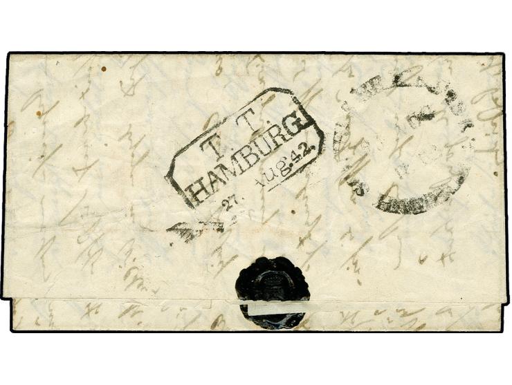 1842, Kpl. kleiner Faltbrief datiert "Helgoland 25. August 1842" an Friedrich Magnus von Solms-Wildenfels nach Wildenfels bei