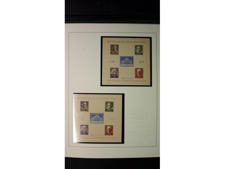 1945/90, postfrische und etwas gestempelte Sammlung mit FDC, dabei SBZ Mi.-Nr. Bl.1X, 4, 5X (2), 5Y (2), 5S, 6 (4), DDR Bl.7 