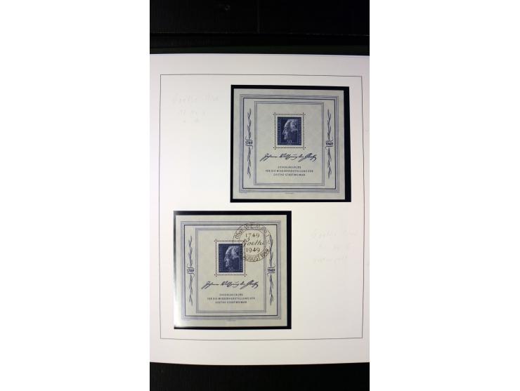 1945/90, postfrische und etwas gestempelte Sammlung mit FDC, dabei SBZ Mi.-Nr. Bl.1X, 4, 5X (2), 5Y (2), 5S, 6 (4), DDR Bl.7 