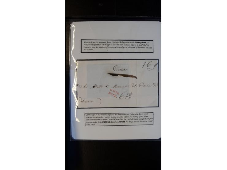 1835/65, Partie mit vier Vorphila-Briefen von Otavalo, Ybarra, Quitto und kpl. Faltbrief mit rotem Ovalstempel "IBARRA FRANCA