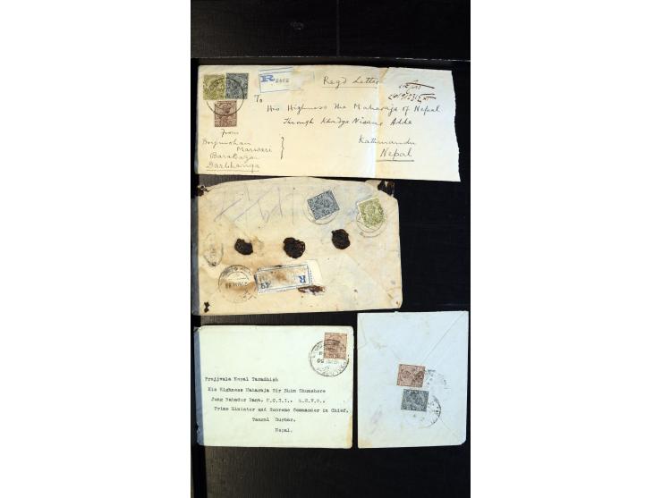 1901/68, ca. 65 Briefe und Ganzsachen aus Indien nach Nepal, dabei interessante Frankaturen, R-Briefe, verschiedene Ankunftss