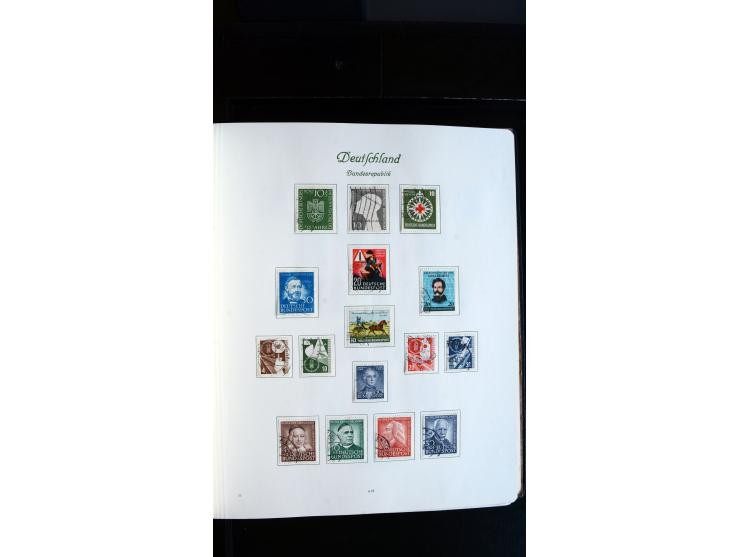 1948/65, gestempelte Sammlungen von Bund, Berlin, DDR und Saarland in zwei Vordruckalben, in den Hauptnummern bis auf Berlin 