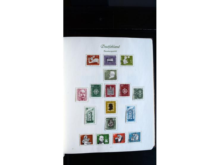 1948/65, gestempelte Sammlungen von Bund, Berlin, DDR und Saarland in zwei Vordruckalben, in den Hauptnummern bis auf Berlin 